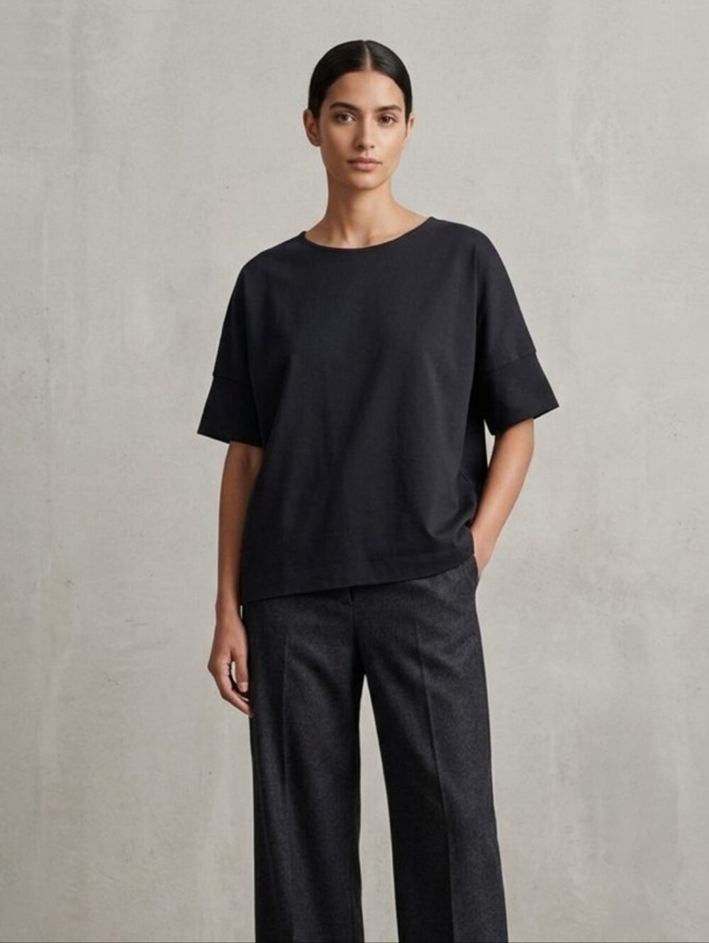 Lemaire Minimalist Black Cotton Boxy Tee Oversized Fit